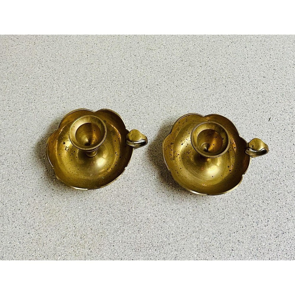 Vintage Pair Brass Chamber Stick Candle Holder Candlestick Night Light